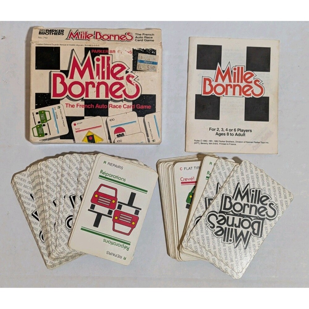 Vintage 1982 Mille Bornes The French Auto Race Card Game By Parker Brothers